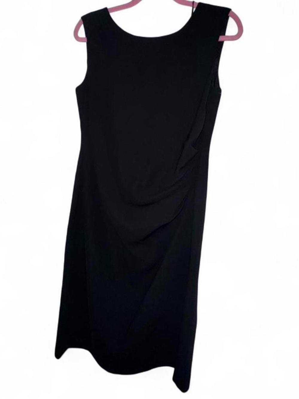Adrianna Papell Black Sleeveless Draped Sheath Midi Dress